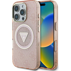 Case Guess IML Metal Glitter 4G Circle   Triangle MagSafe for iPhone 16 Pro Max pink