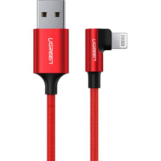 Ugreen iPhone Lightning — USB-A MFi 2.4A 1m leņķiskais kabelis — sarkans