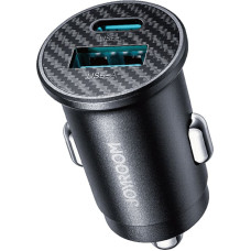 Joyroom Mini 15 W automašīnas lādētājs USB-A USB-C — melns