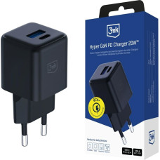 Ładowarka sieciowa 3MK Hyper GaN Charger  20W 1xUSB-A 1XUSB-C PD QC4+ czarny