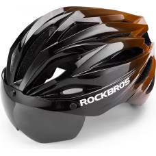 Rockbros Bike Helmet with Visor, Detachable UV Protective Goggles, Unisex - Black|Brown