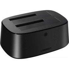 Ugreen Dokstacija SATA 2,5 collu 3,5 collu SSD HHD ar USB 3.0 EU barošanas avotu — melns