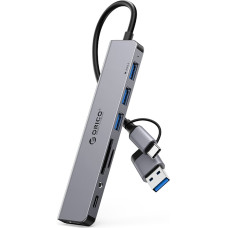 Orico Hub YSA8-U3 dokstacija USB-A/USB-C uz USB-A USB-C 3,5 mm audio TF SD — pelēks