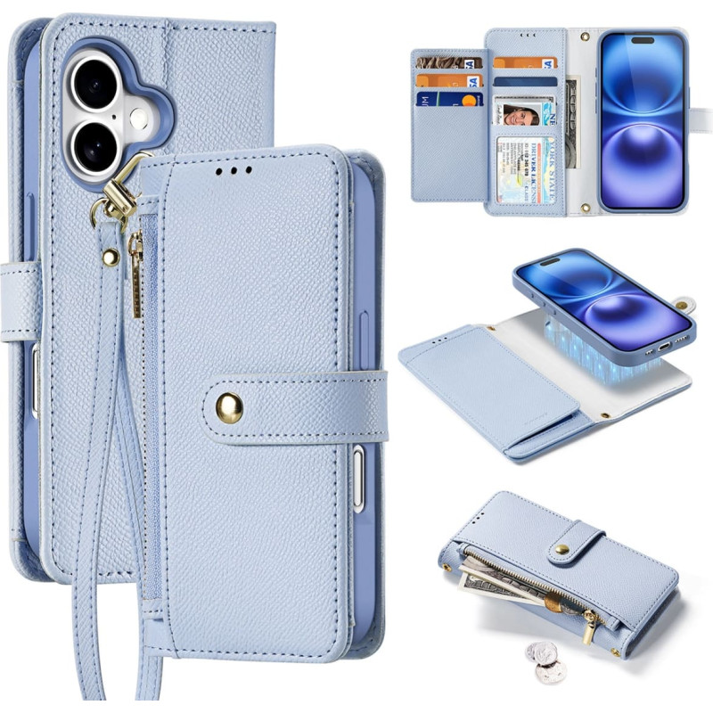 Dux Ducis Lawa iPhone 16 Leather Case with Detachable Magnetic Wallet - Blue