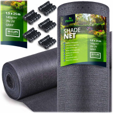 Plonos Ēnu tīkls 1,5x25m 140g/m2 + 50 skavas pelēks