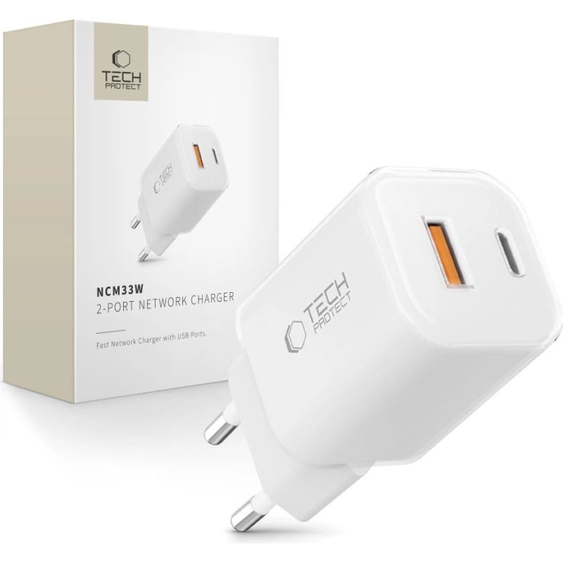 Tech-Protect NCM33W 2-port PD33W|QC3.0 wall charger - white