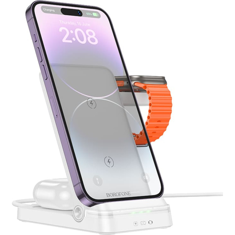 Borofone Wireless induction charger BQ33 Clever 3 in 1 15W white