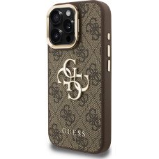 Guess PU 4G Metal Logo Stand Camera Frame Case for iPhone 16 Pro Brown