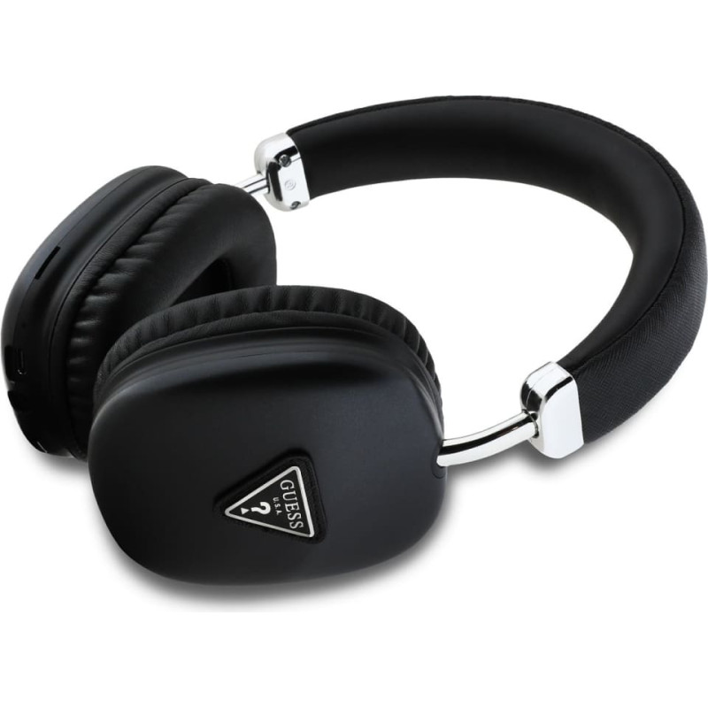 Guess Saffiano PU Leather Triangle Logo Wireless Headhones Black