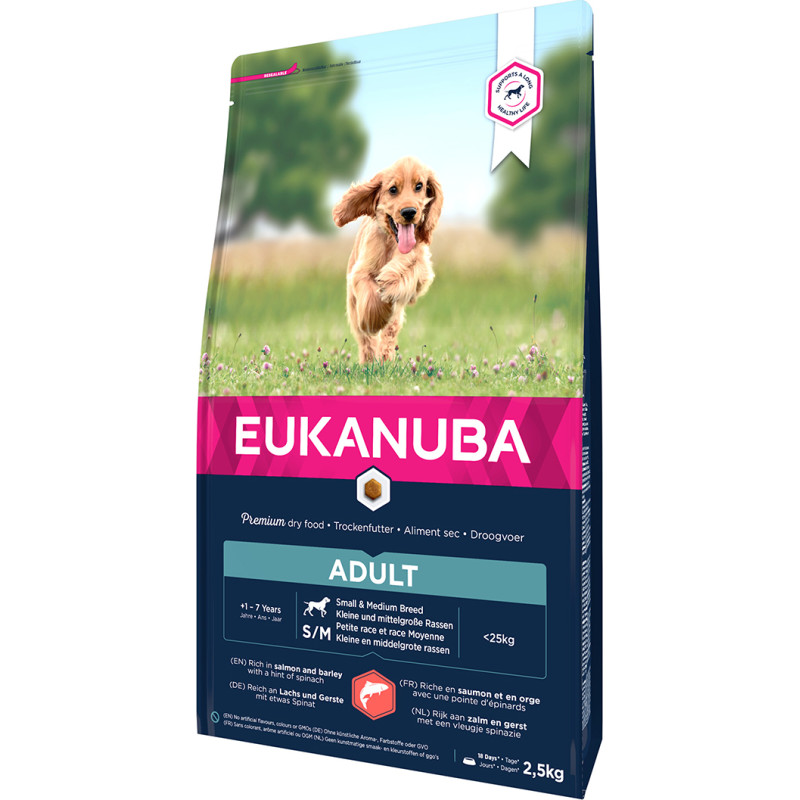 Eukanuba Sausa barība suņiem - Eukanuba Adult Small and Medium Salmon, 2.5 kg