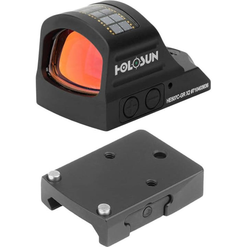 Holosun - HE507C-GR X2 Elite Micro zaļš punktveida tēmēklis ar Picatinny sliedes stiprinājumu