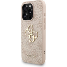 Guess PU 4G Metal Logo Strap Case for iPhone 15 Pro Max Pink