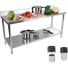 Royal Catering Virtuves galds, nerūsējošā tērauda darba virsma ar apmali un apakšējo plauktu, 180x60cm