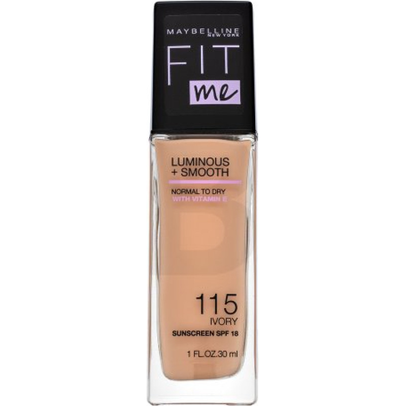 Maybelline Fit Me! Luminous + Smooth Foundation &scaron;ķidrais grims vienotam un mirdzo&scaron;am sejas tonim 115 Ivory 30 ml
