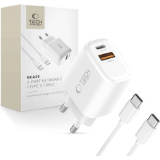 Tech-Protect NCA30 PD 30W QC3.0 USB-A | USB-C Wall Charger + USB-C | USB-C Cable 100cm - White