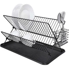 Retoo Divstāvu metāla trauku žāvētājs, melns