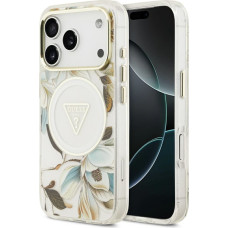 Guess IML Glitter Flowers Triangle MagSafe Case for iPhone 17 Pro Max White