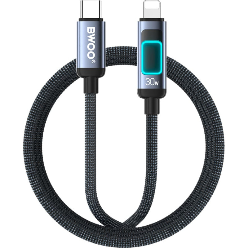 BWOO X324CL braided fast charging cable with light display PD 27W USB-C - Lightning