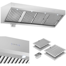 Royal Catering Gastronomiskais tvaika nosūcējs ar motoru un apgaismojumu STEEL 200 cm 1500 m3/h 255 W