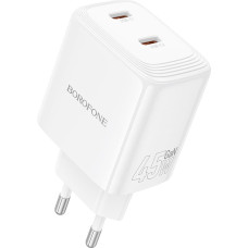 Borofone Wall charger BN31 Cargador GaN - 2xType C - QC 3.0 PD 45W white