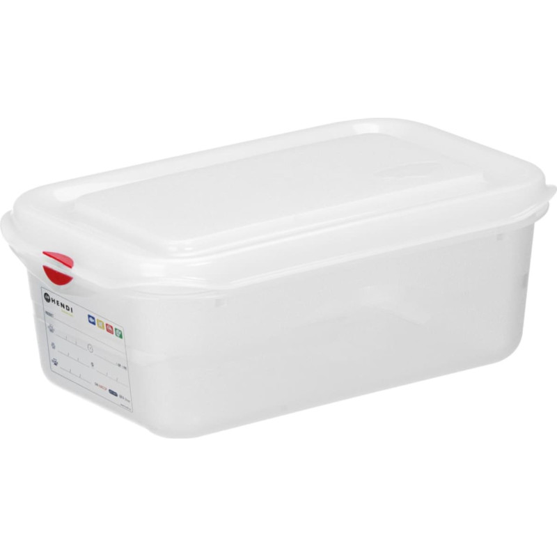 Hendi Pārtikas trauks GN 1/4 ar vāku ar etiķeti 2,8 l 265x162x100 mm