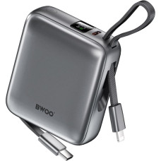 BWOO power bank P74 22.5W 10000 mAh with 2 built-in cables 1 x USB-C  1 x Lightning black