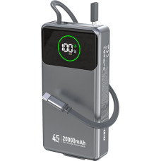 Dudao K31 Pro 20000mAh pārnēsājamais akumulators ar ievelkamu USB-C kabeli 45W - pelēks