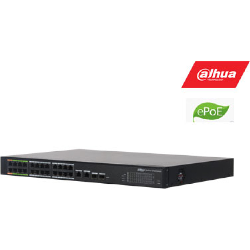 Dahua ePoE slēdzis 100 Mbps 24+2G aug&scaron;upsaite
