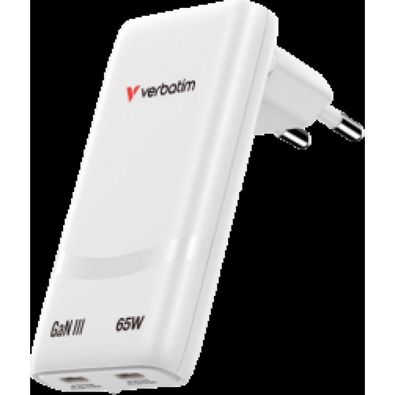 Lādētājs Verbatim Fold n Go GaN 65W USB-C White