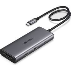 Ugreen 7-in-1 USB-C uz HDMI centrmezgls USB-C USB-A SD TF - pelēks