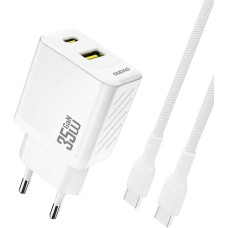 Dudao USB-A USB-C sienas lādētājs ar USB-C PD QC 35W kabeli - balts