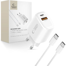 Tech-Protect NCA45W-GAN 2-Port 45W Wall Charger with USB-C Cable - White