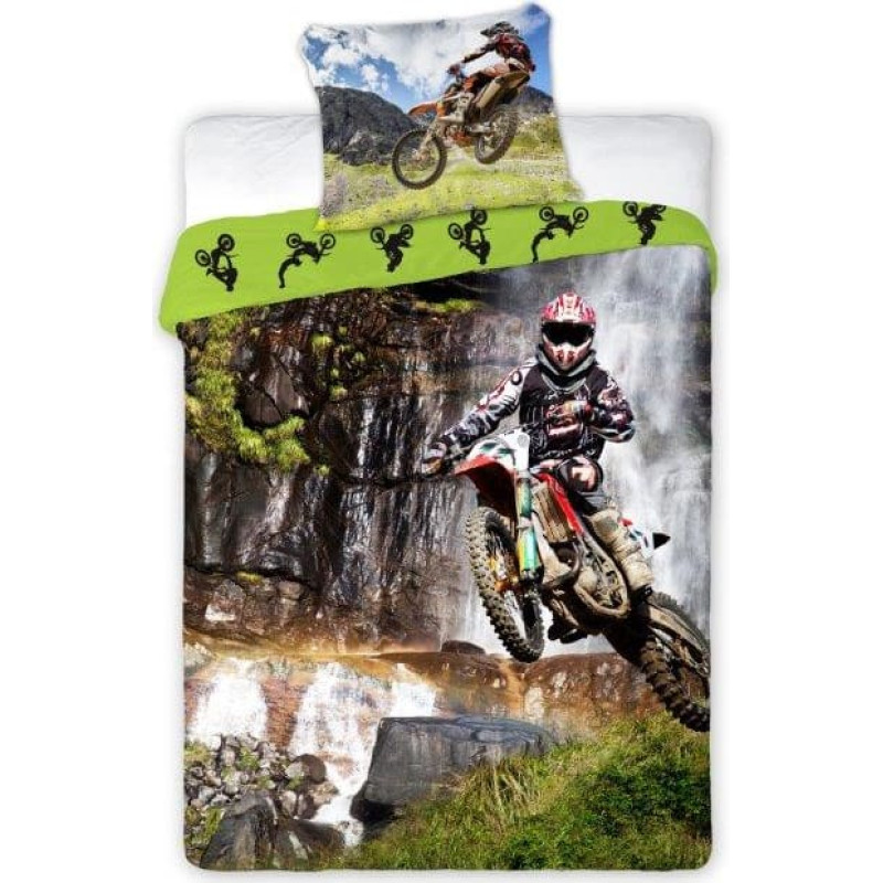 Kokvilnas gultas veļa 140x200 Sportivo 004 Cross motors ar vienu spilvendrānu 70x90