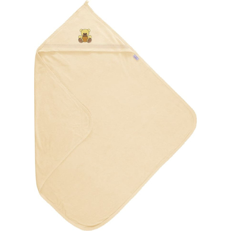 Bērnu vannas dvielis 100x100 MAXI ekru krāsa 02 ar dekoratīvu aplikāciju