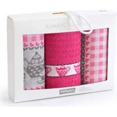 Virtuves lupatu komplekts Czapla 3gab Teatime rozā fuksija Mix 1 2 lupatiņas 50x70, 1 dvielis