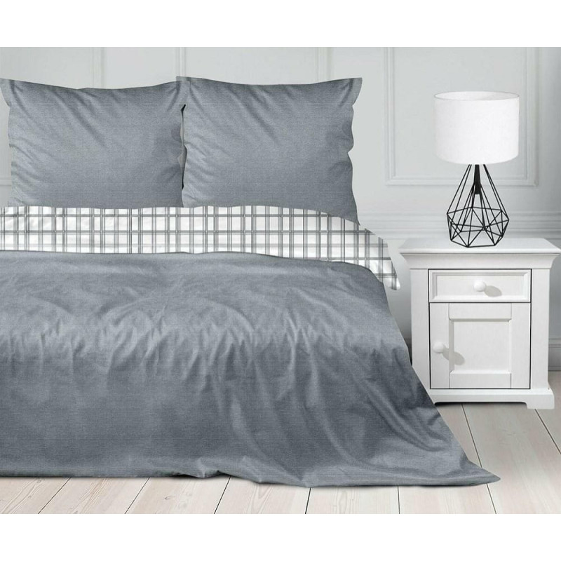 Kokvilnas gultasveļa 140x200 pelēka rūta Charlie Grey