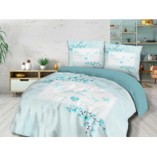 Kokvilnas gultasveļa 220x200 61450/1 Apburto sapņu ziedi balti zili Vintage