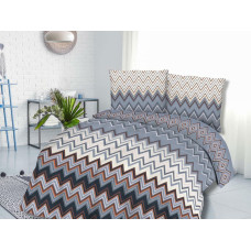 Kokvilnas gultas veļa 220x200 71444/1 zigzaga pelēka krēmīgi oranža Cottonlove