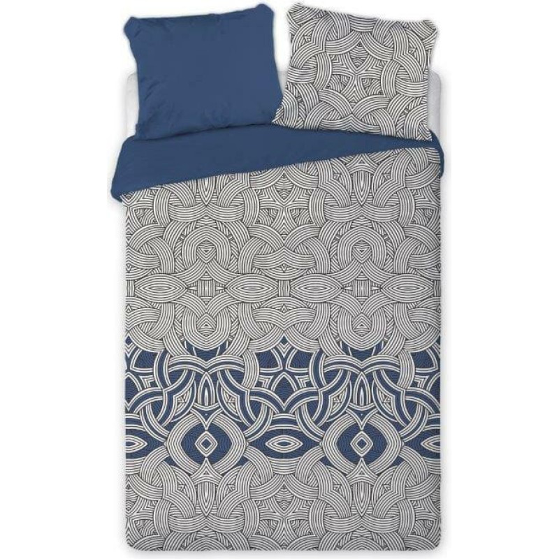 Satīna gultas veļa 160x200 Elegant 002 ģeometrija zila balta melna abpusēja