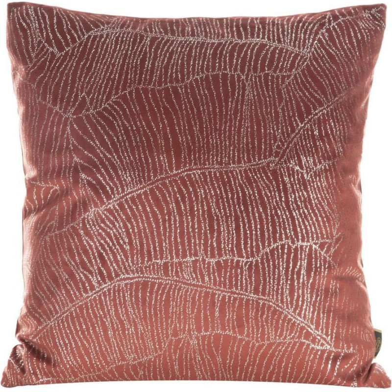 Dekoratīvā spilvendrāna 45x45 Blink 13K bordo ar sudraba banānu lapu velūra motīvu