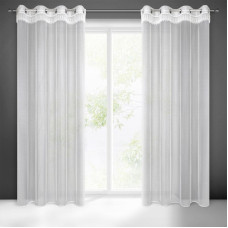 Aizkars 140x250 Sari balts gatavs uz smalka sieta gredzeniem ar dekoratīvām mežģīnēm augšējā malā