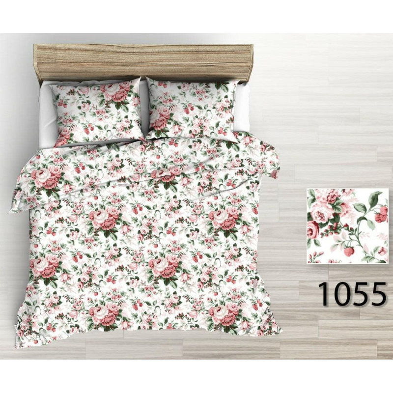 Gultasveļa no mizas 200x220 balti bordo peoniju ziedi 1055 pogām 100% kokvilna