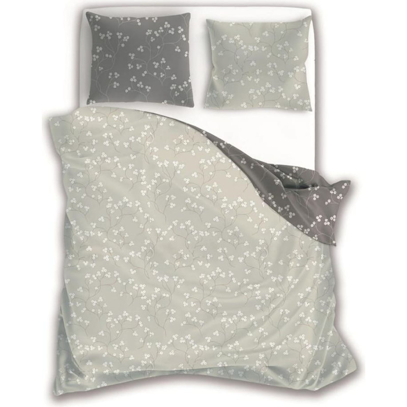 Kokvilnas gultasveļa 160x200 grafīta pelēki zariņi ziedi 007 Fashion 2 spilvendrānas 70x80