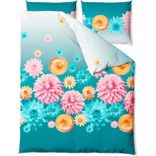 Satīna gultasveļa 220x200 Ziedu tirkīza krāsaini ziedi Satin Home 1