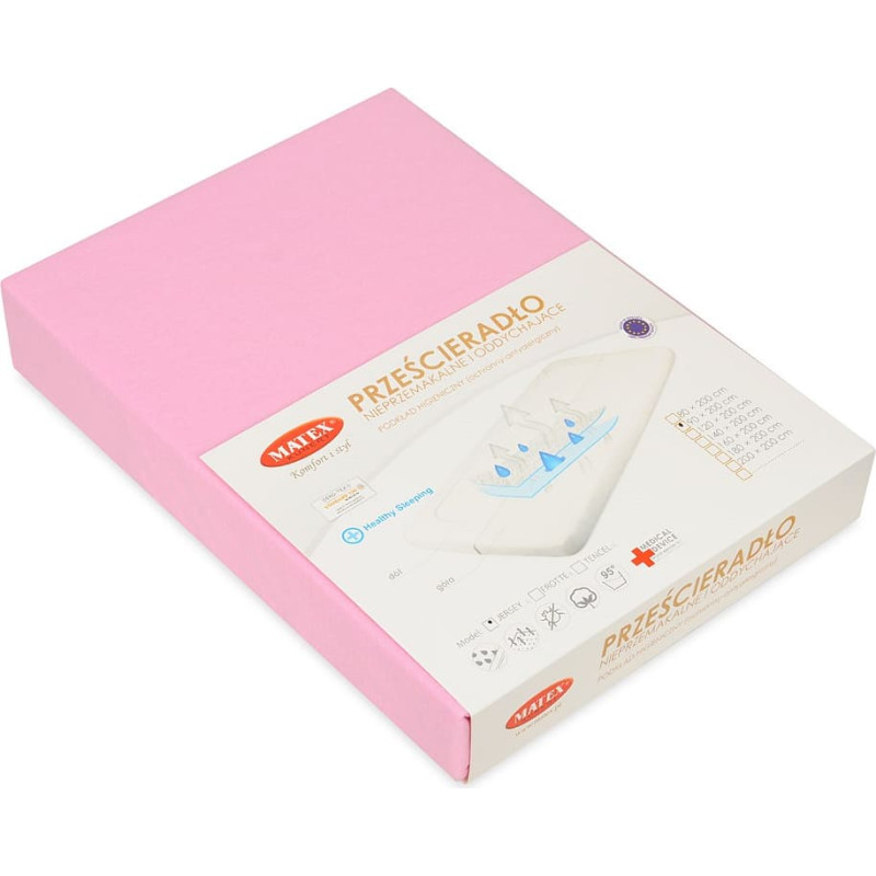 Ūdensizturīgs pieguļošs palags 90x200 10 rozā krekls ar elastīgu pamatni