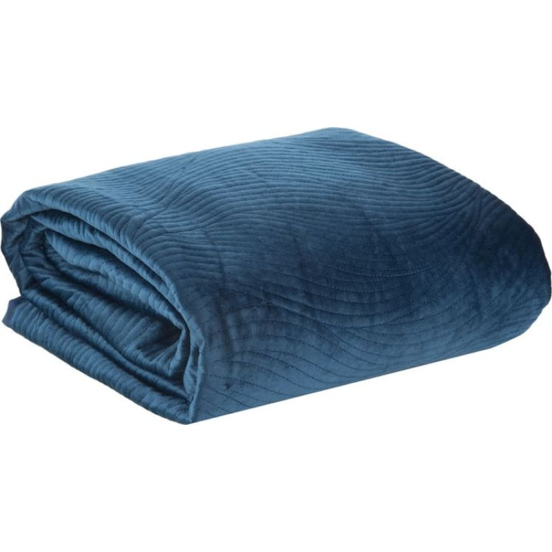 Dekoratīvais gultas pārklājs 220x240 Ria 5 tumši zils velūra viļņi 1