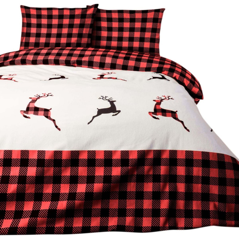 Flaneļa gultas veļa 220x200 Ziemassvētku sarkans, melns ziemeļbriežu raksts 31491/2 Flanel 3