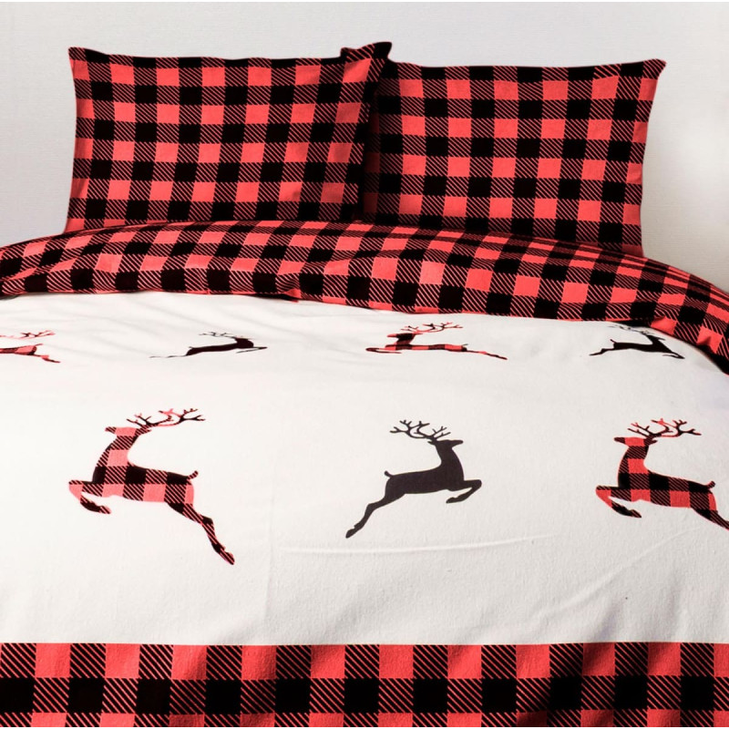 Flaneļa gultas veļa 220x200 Ziemassvētku sarkans, melns ziemeļbriežu raksts 31491/2 Flanel 3