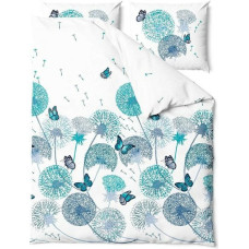Kokvilnas gultas veļa 220x200 Vēja pienenes tauriņi ziedi balti tirkīza kokvilna 2