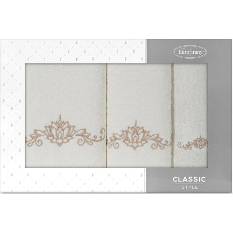 Dvieļu komplekts kastītē 3gab Liliana krēmbēši ziedi 380g/m2